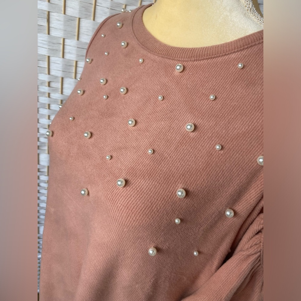 NWT Hem & Thread Cold Shoulder Pearl Trimmed Brushed Rib Dress MIDI Mauve